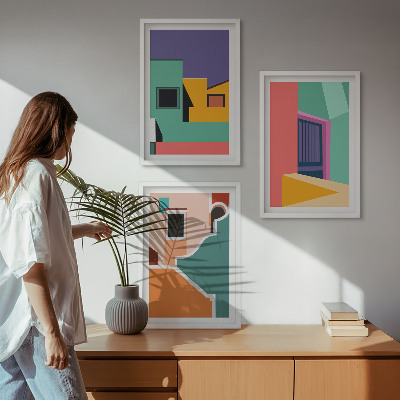 Kompozice obrazů na stěnu Barevné ilustrace města