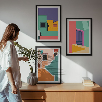 Kompozice obrazů na stěnu Barevné ilustrace města