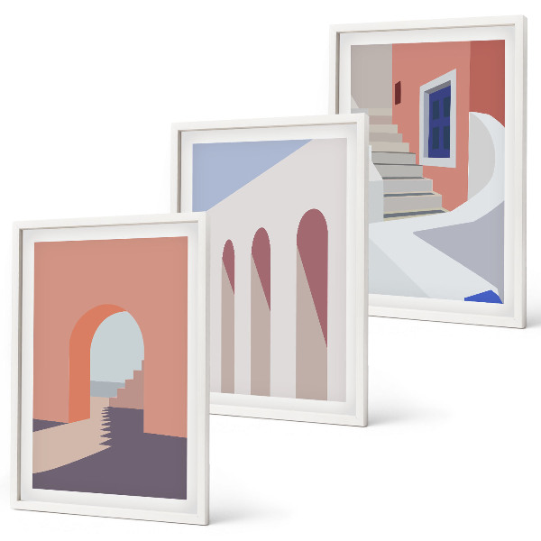 Kompozice obrazů na stěnu Minimalistické architektonické ilustrace