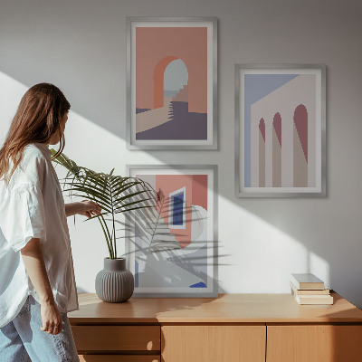 Kompozice obrazů na stěnu Minimalistické architektonické ilustrace