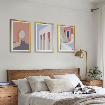 Kompozice obrazů na stěnu Minimalistické architektonické ilustrace