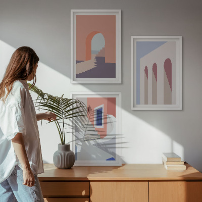 Kompozice obrazů na stěnu Minimalistické architektonické ilustrace