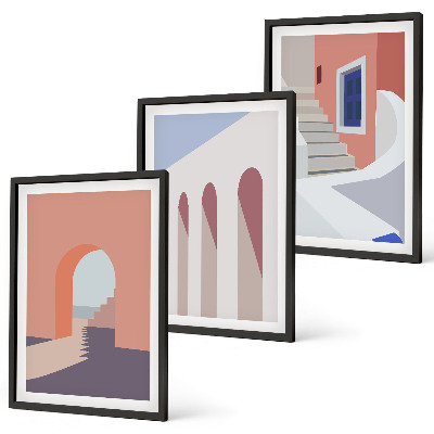 Kompozice obrazů na stěnu Minimalistické architektonické ilustrace