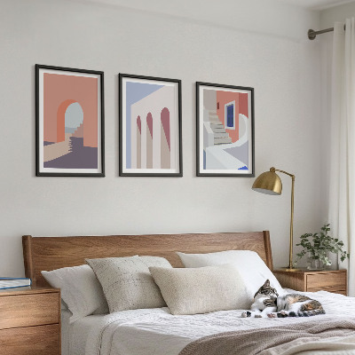 Kompozice obrazů na stěnu Minimalistické architektonické ilustrace