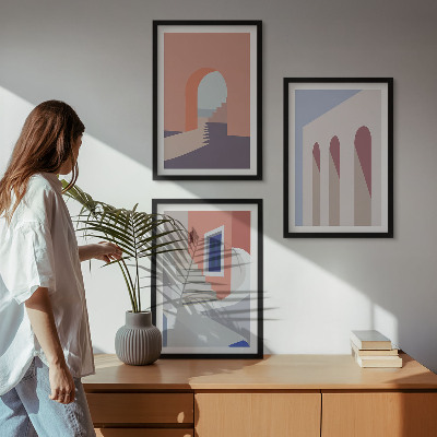 Kompozice obrazů na stěnu Minimalistické architektonické ilustrace