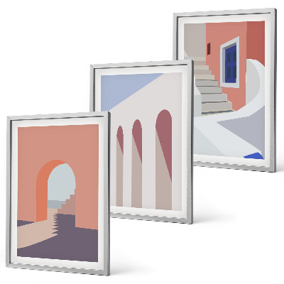 Kompozice obrazů na stěnu Minimalistické architektonické ilustrace