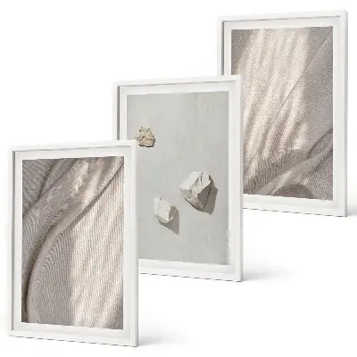 Sada obrazů do obývacího pokoje s detailními záběry struktury v boho stylu