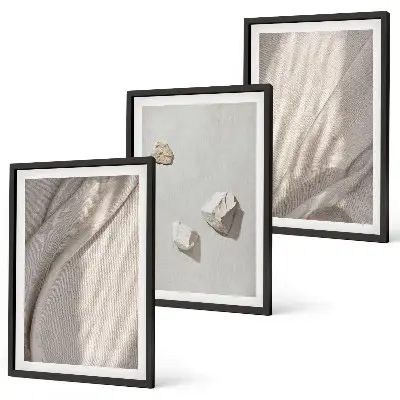 Sada obrazů do obývacího pokoje s detailními záběry struktury v boho stylu
