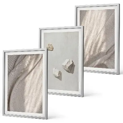Sada obrazů do obývacího pokoje s detailními záběry struktury v boho stylu