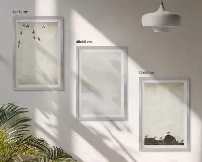 Sada obrazů do obývacího pokoje dekorace s motivem ptáků, kamenů a tahů štětcem