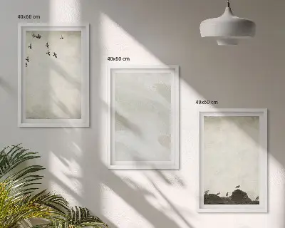 Sada obrazů do obývacího pokoje dekorace s motivem ptáků, kamenů a tahů štětcem
