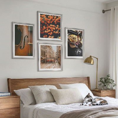 Moderní sada obrazů Vintage květiny pouliční víno housle