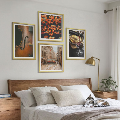 Moderní sada obrazů Vintage květiny pouliční víno housle