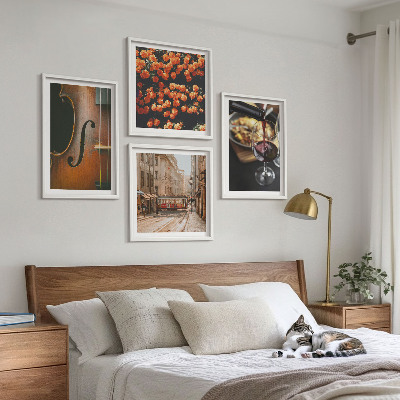 Moderní sada obrazů Vintage květiny pouliční víno housle