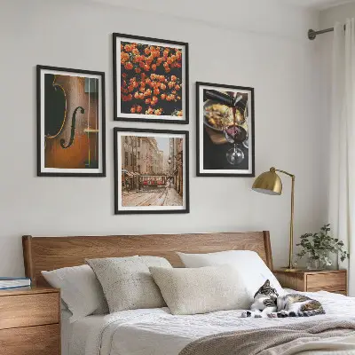 Moderní sada obrazů vintage květiny, pouliční víno a housle