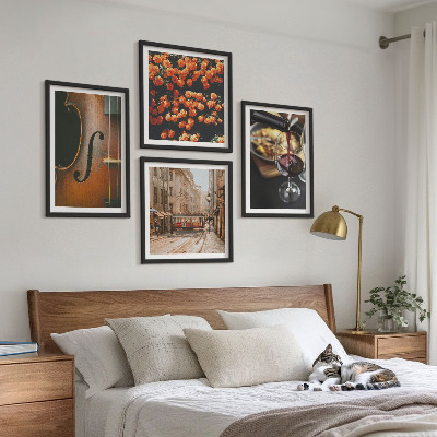Moderní sada obrazů Vintage květiny pouliční víno housle