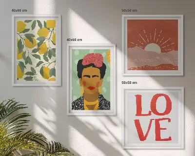 Dekorativní sada obrazů s motivem citronů, nápisu láska a krajiny v pátečním stylu