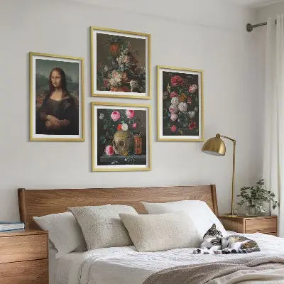 Moderní sada obrazů vintage s motivem květin, lebky a Mony Lisy
