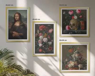 Moderní sada obrazů vintage s motivem květin, lebky a Mony Lisy