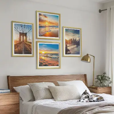 Dekorativní sada obrazů město se západy slunce a mosty