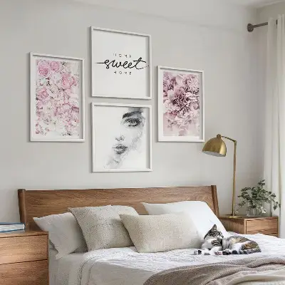 Moderní sada obrazů portrét ženy s pivoňkami