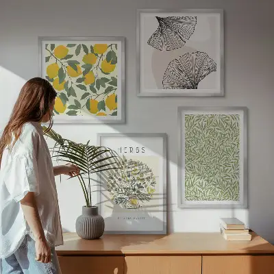 Dekorativní sada obrazů citronové bylinky a listy