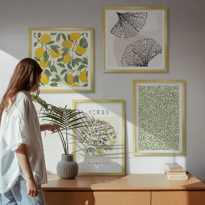 Dekorativní sada obrazů citronové bylinky a listy