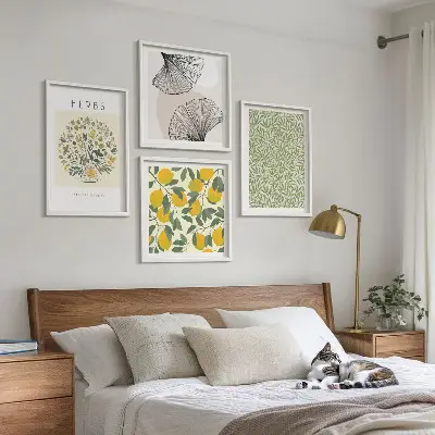 Dekorativní sada obrazů citronové bylinky a listy