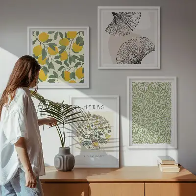 Dekorativní sada obrazů citronové bylinky a listy