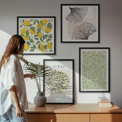 Dekorativní sada obrazů citronové bylinky a listy