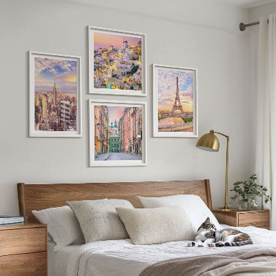 Moderní sada obrazů New York Paříž Oia Varšava soumrak