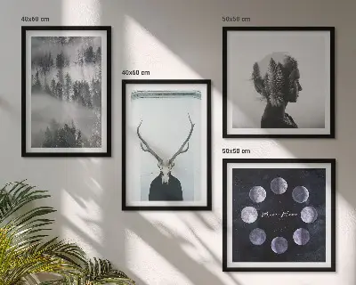 Moderní sada obrazů lesní mlha s motivem měsíce, lebky a ženy