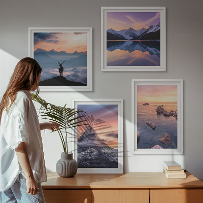 Moderní sada obrazů Krajiny hory jezera jelen
