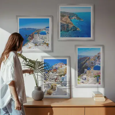 Moderní sada obrazů architektonická krajina Oia Santorini Řecko