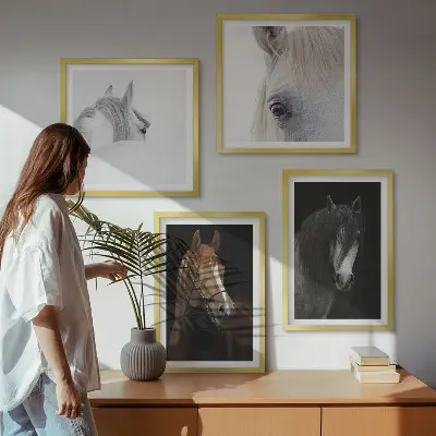 Dekorativní sada obrazů portréty koní v odstínech