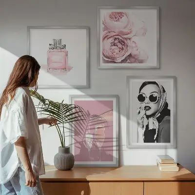 Moderní sada obrazů stylové růžové doplňky