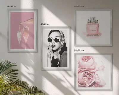 Moderní sada obrazů stylové růžové doplňky