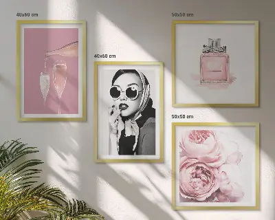 Moderní sada obrazů stylové růžové doplňky