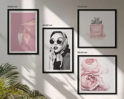 Moderní sada obrazů stylové růžové doplňky