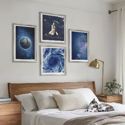 Moderní sada obrazů země, vesmírná bouře a galaxie