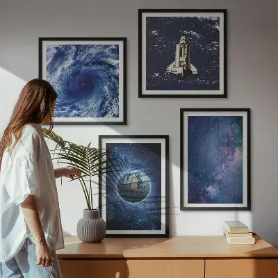 Moderní sada obrazů země, vesmírná bouře a galaxie