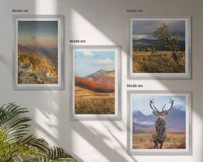 Moderní sada obrazů horská krajina s jelenem a trávou
