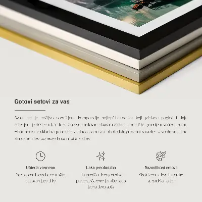 Moderní sada obrazů horská krajina s jelenem a trávou