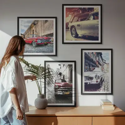 Sada obrazů Klasická auta ve městech moderní provedení