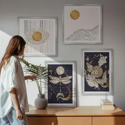 Moderní sada obrazů s přírodními motivy a měsícem