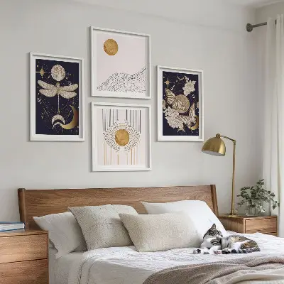 Moderní sada obrazů s přírodními motivy a měsícem