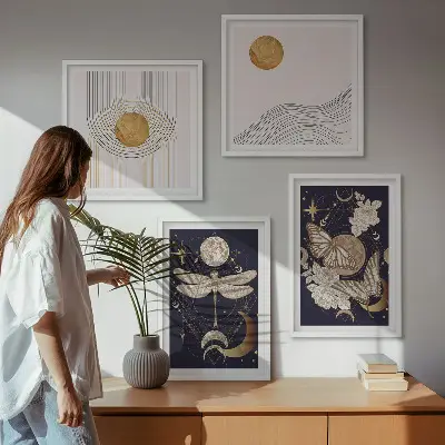 Moderní sada obrazů s přírodními motivy a měsícem