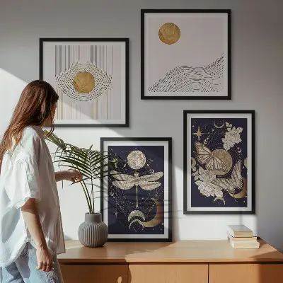 Moderní sada obrazů s přírodními motivy a měsícem