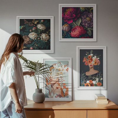 Moderní sada obrazů Květinové portréty kytice listy