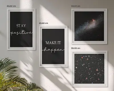 Sada moderních obrazů s motivem motivačních sloganů a hvězdné oblohy